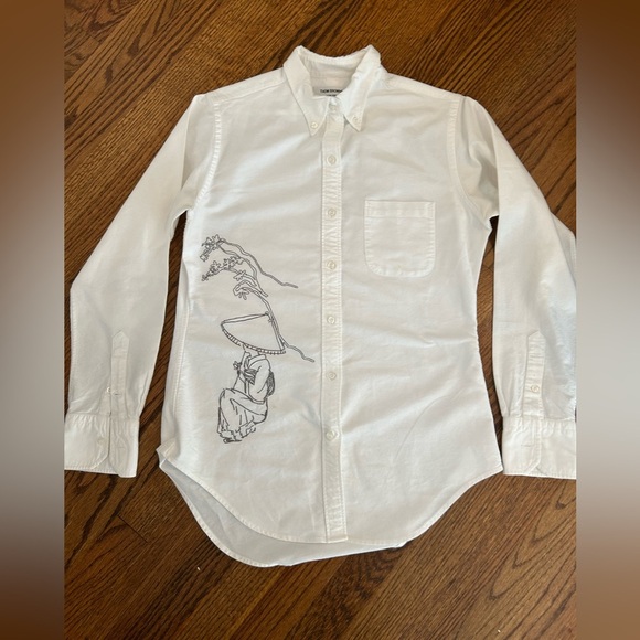 Thom Browne white Oxford button down shirt Asian Japanese embroidered - Picture 1 of 13